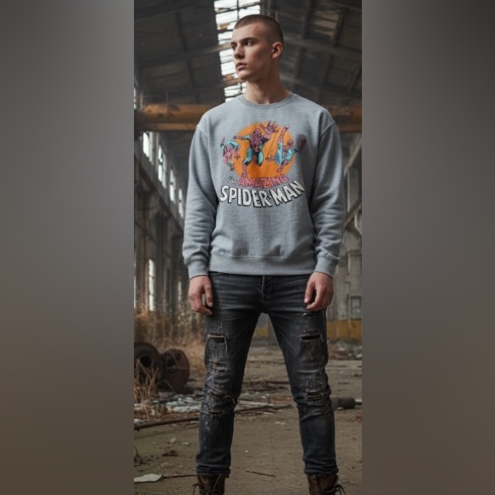 New Official Marvel amazing Spider-Man 
Grey crewneck, graphic logo sweatshirt